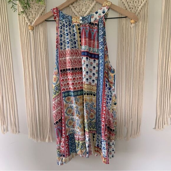 CATO Women’s High Neck Boho Cottage Parchwork Ruffle Sleeveless Top Size 18/20W - Picture 6 of 10
